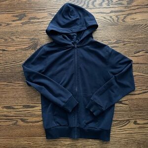 Navy blue hooded zip up sweatshirt—medium
